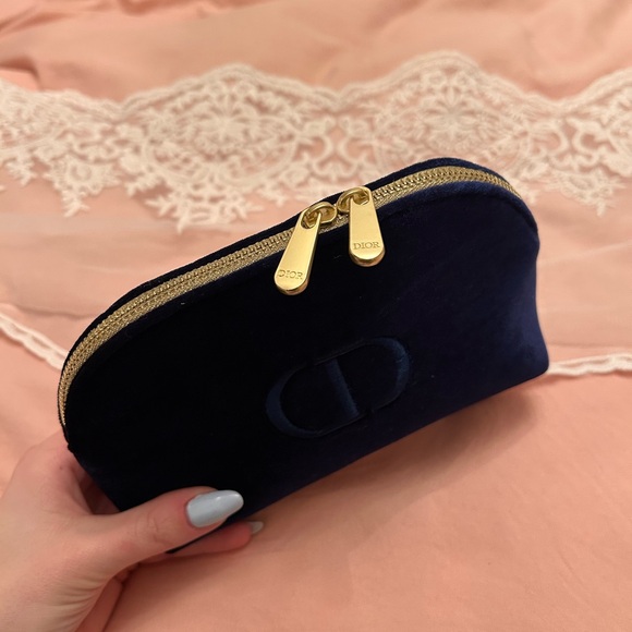 Dior Navy Velvet Double-Zip Cosmetic Pouch with Embossed CD - Picture 11 of 11